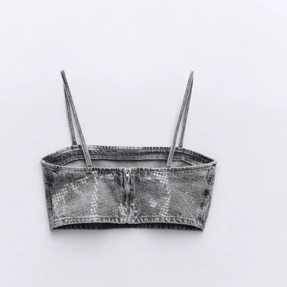 NWOT Zara Sequins Denim Bandeau Top - Picture 5 of 7